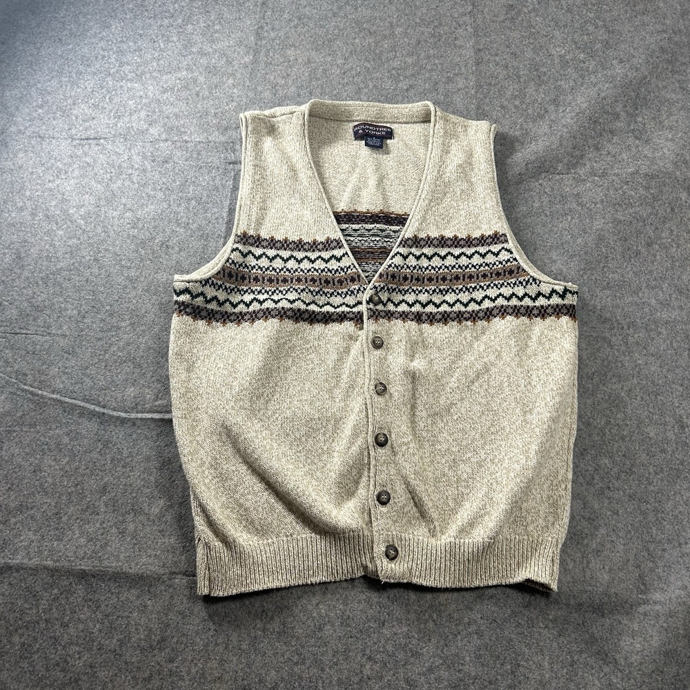 Vintage Roundtree & Yorke Sweater Vest Button Front Beige Fair Isle Made In USA